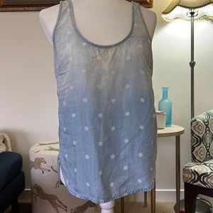 Cloth + Stone by Anthropologie polk-a-dot faded denim chambray scoopneck tank